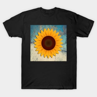 Sunflower on Teal & Cream Distressed Background Home Decor Gifts T-Shirt